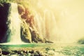 Waterfall in forest. Crystal clear water. Vintage Royalty Free Stock Photo