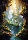 The Waterfall Forest and the Empyrean City Royalty Free Stock Photo