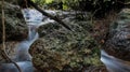 Waterfall through a forest hd image dark backgrounds