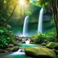 Waterfall forest nature tropical background jungle