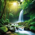 Waterfall forest nature tropical background jungle