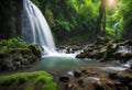 waterfall in the forest water flows down the mountainside Generative AI Royalty Free Stock Photo