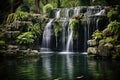 Waterfall in the garden. Beautiful waterfall in the tropical forest, AI Generated Royalty Free Stock Photo