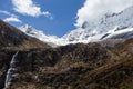 Waterfall and glacier, on the valley of Huascaran mountains, on Huaraz