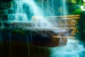 Waterfall and glass with reflection at coffee shop