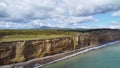 Waterfall on Golovinsky Cliff on Kunashir Island, Kuril Islands, Russia. Aerial view Royalty Free Stock Photo