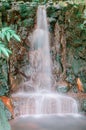 Waterfall green forest river stream landscape, Mossy rocks waterfall stream, Waterfall rocks stream Waterfall close up view Royalty Free Stock Photo