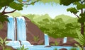 Waterfall in green jungle rainforest, fresh greenery