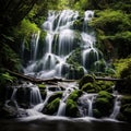 waterfall on green mountins generated AI Royalty Free Stock Photo