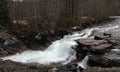 Waterfall of Gudbrandsjuvet gorge in Valldola valley on Trollstigen route in snow in Norway Royalty Free Stock Photo