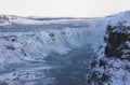 Waterfall of Gullfoss in Iceland, Europe surrounded by ice and snow Royalty Free Stock Photo