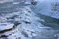 Waterfall of Gullfoss in Iceland, Europe surrounded by ice and snow Royalty Free Stock Photo