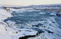 Waterfall of Gullfoss in Iceland, Europe surrounded by ice and snow Royalty Free Stock Photo