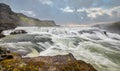 Waterfall Gullfoss in Iceland at evening - panoramic view Royalty Free Stock Photo