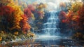 a waterfall hidden deep within the forest, where a footpath leads through a kaleidoscope of fall foliage Royalty Free Stock Photo