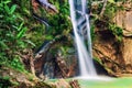Waterfall hidden in the tropical jungl Royalty Free Stock Photo
