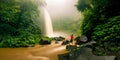 Waterfall hidden in the tropical jungle Royalty Free Stock Photo