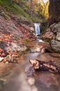 Waterfall in Horne Diery canyon in Mala Fatra mountains during autumn