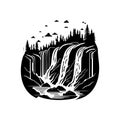 Waterfall Icon hand draw black colour nature logo symbol perfect Royalty Free Stock Photo