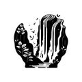 Waterfall Icon hand draw black colour nature logo symbol perfect Royalty Free Stock Photo