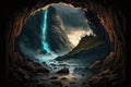Waterfall inside cave Generative AI Royalty Free Stock Photo