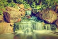 Waterfall in Japanese garden. Holland Park in London, UK. Royalty Free Stock Photo