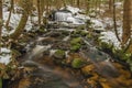 Waterfall on Jezerni creek in spring in national park Sumava in Czech republic Royalty Free Stock Photo