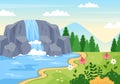 Waterfall Jungle Landscape of Tropical Natural Scenery with Cascade of Rocks, River Streams or Rocky Cliff in Flat Illustration Royalty Free Stock Photo