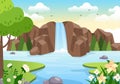 Waterfall Jungle Landscape of Tropical Natural Scenery with Cascade of Rocks, River Streams or Rocky Cliff in Flat Illustration Royalty Free Stock Photo