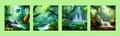 Waterfall Jungle Landscape Vector illustration. Tropical natural scenery