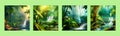 Waterfall Jungle Landscape Vector illustration. Tropical natural scenery