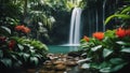 waterfall in the jungle waterfall in tropical garden during spring season Royalty Free Stock Photo