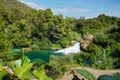 waterfall krka, national park in Croatia. green, blue water in lake and rivers, falling water from rocks on summer. Touristic Royalty Free Stock Photo