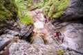 Waterfall with ladder in canyon, sucha bela in Slovak Paradise, Slovensky Raj National Park, Slovakia.