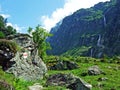 Waterfall Lammerbachfall or Wasserfall LammerbachfÃÂ¤lle, Lammerbach stream in the Alpine Valley of Maderanertal