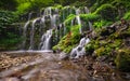 Waterfall landscape. Beautiful hidden waterfall in tropical rainforest. Nature background. Slow shutter speed, motion photography Royalty Free Stock Photo