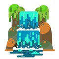 Waterfall landscape. Mountain river with cascade. Vector flat cartoon illustration Royalty Free Stock Photo