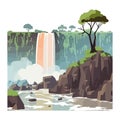 Waterfall Landscapes with mountains, trees and bushes