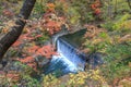 Waterfall with leaves turning color in autumn in Naruko Gorge - Osaki, Miyagi, Japan Royalty Free Stock Photo