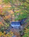 Waterfall with leaves turning color in autumn in Naruko Gorge - Osaki, Miyagi, Japan Royalty Free Stock Photo