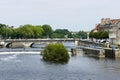 The waterfall and the lock on the river Mayenne in Laval Royalty Free Stock Photo