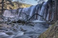 Waterfall of the Lozoya river, Pradillo reservoir in Madrid, Rascafria, Spain