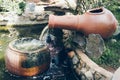 Waterfall made with ceramic jar Royalty Free Stock Photo