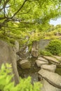 Waterfall of the Meijiro garden that flows into the central pond Royalty Free Stock Photo