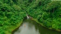 Waterfall in the middle of the forest. Bird eye view , drone Royalty Free Stock Photo