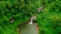 Waterfall in the middle of the forest. Bird eye view , drone Royalty Free Stock Photo