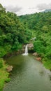Waterfall in the middle of the forest. Bird eye view , drone Royalty Free Stock Photo