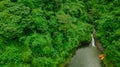 Waterfall in the middle of the forest. Bird eye view , drone Royalty Free Stock Photo