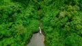 Waterfall in the middle of the forest. Bird eye view , drone Royalty Free Stock Photo