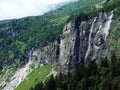 Waterfall Milchbachfall or Wasserfall MilchbachfÃÂ¤ll, MilchbÃÂ¤ch stream in the Alpine Valley of Maderanertal